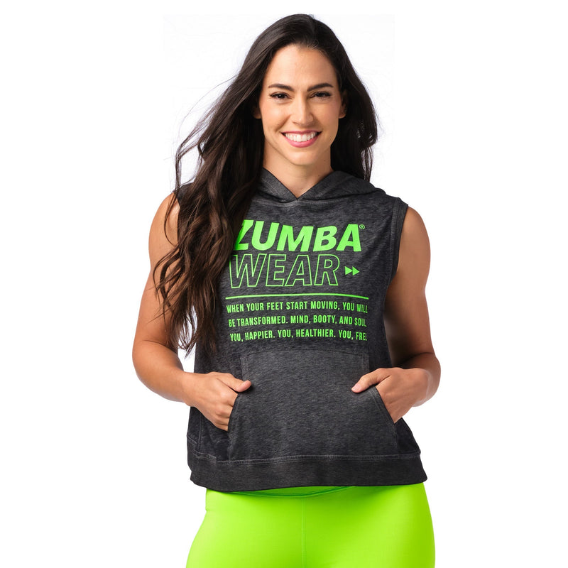Zumba Wear Open Back Sleeveless Hoodie - Bold Black