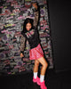 Rock n Roll Crossover Waistband Skort - Red/Pink