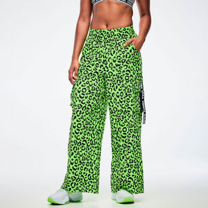 Dale-Z High Waisted Woven Cargo Pants - Green/Black