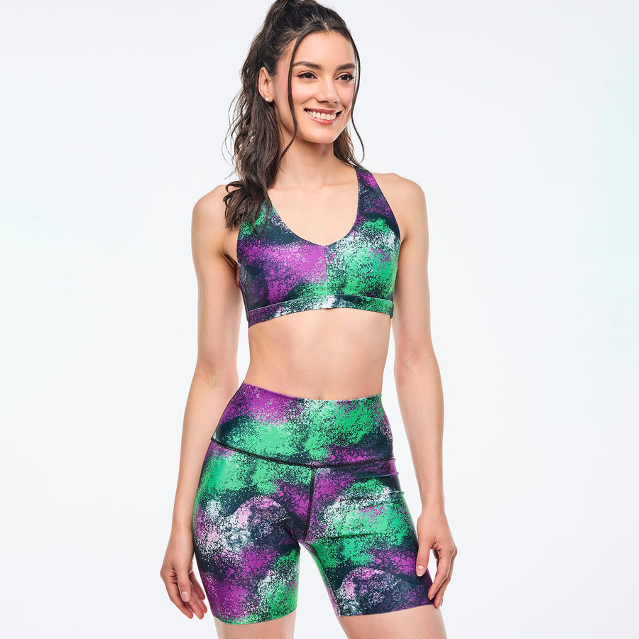 Apres Zumba Racerback Bra With Encased Elastic - Green/Purple
