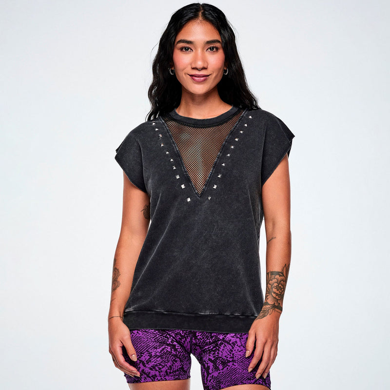 Rock n Roll Loose Top With Mesh - Bold Black