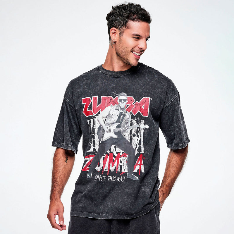 Rock n Roll Oversized Drop Shoulder Tee - Bold Black