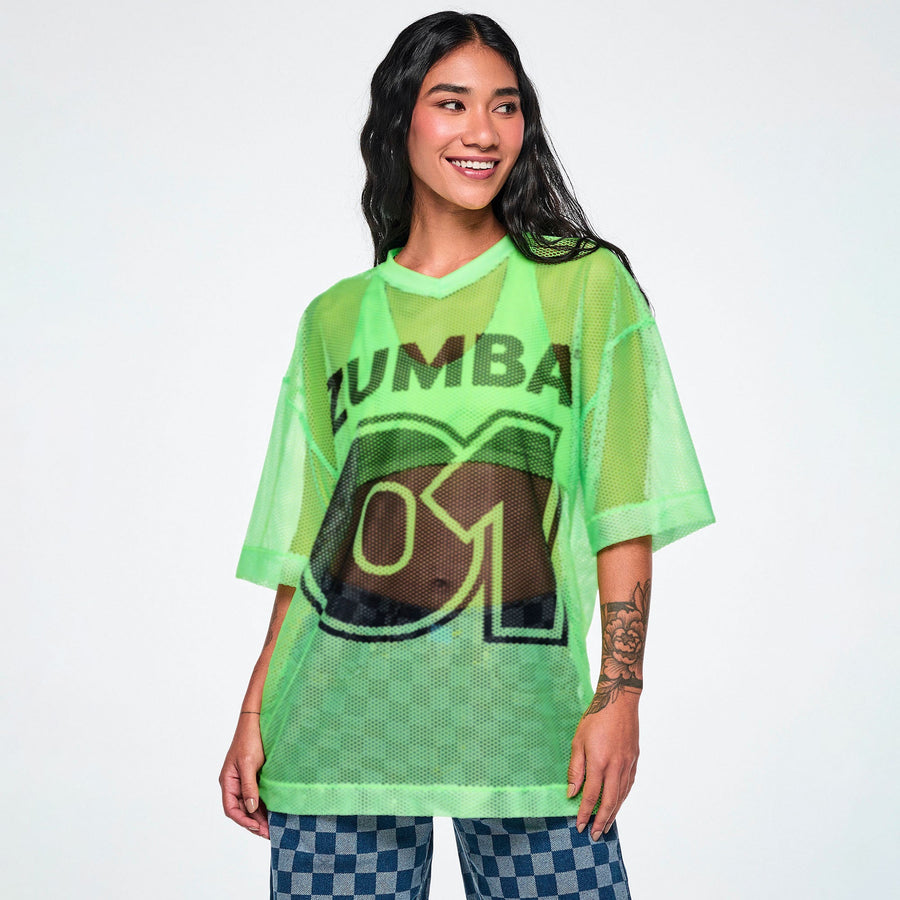 Ultrabright Oversized Mesh V-Neck Top - Get in Lime
